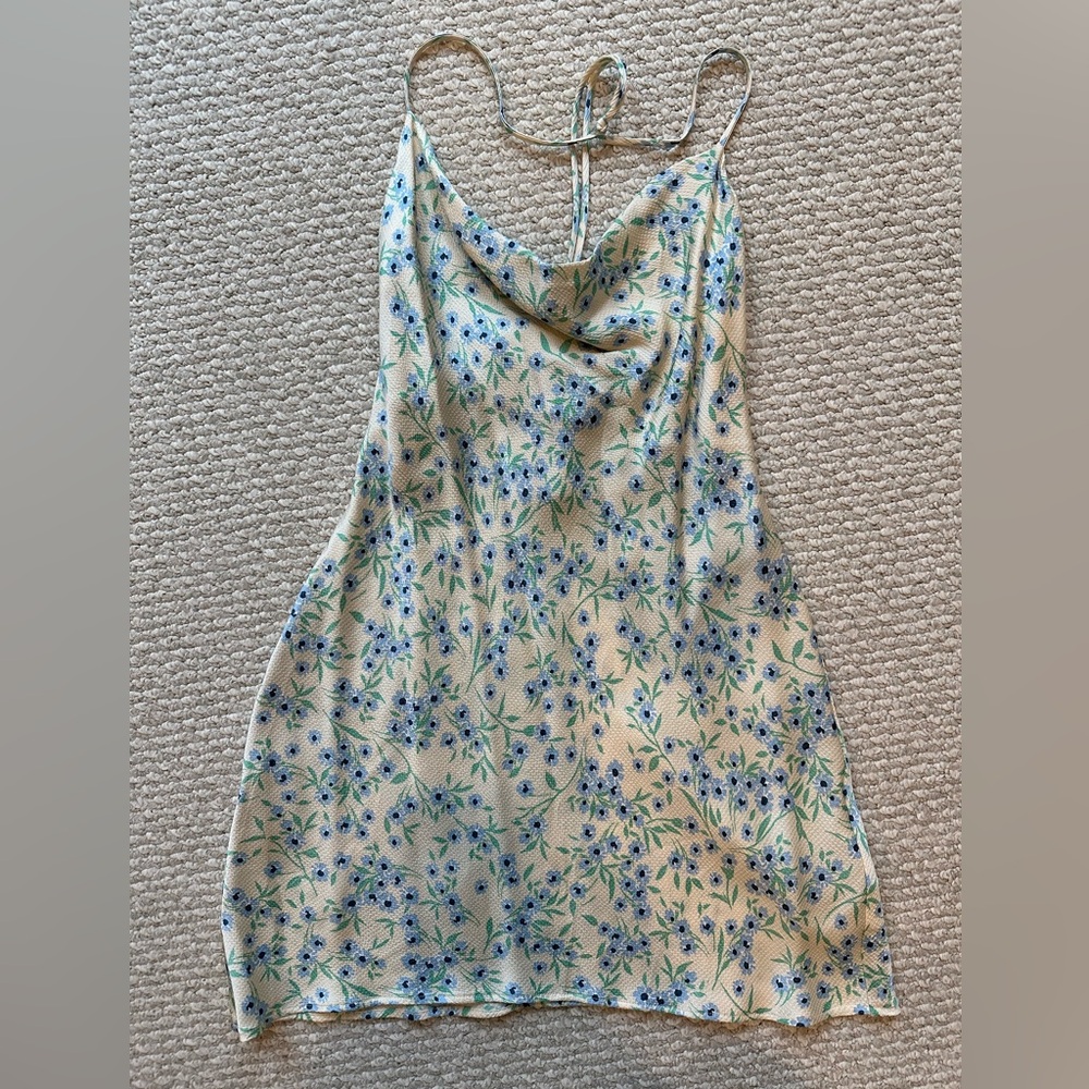 Zara Cream Floral Cowl Neck Dress